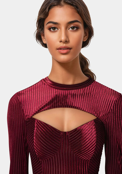 Shadow Stripe Velour Cutout Knit Bodysuit_108576_BURGUNDY_04