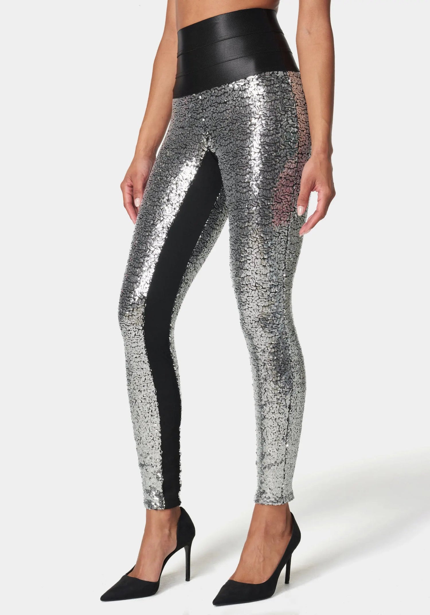 Satin Elastic Waistband Sequin Legging_108596_SILVER_02