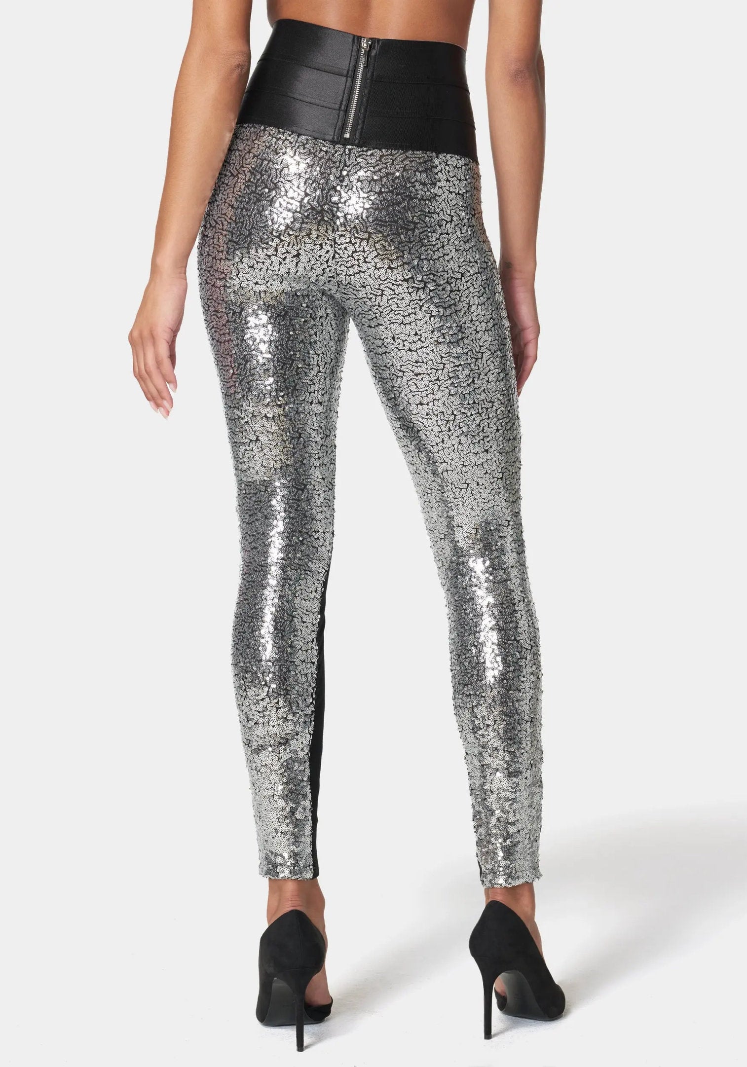 Satin Elastic Waistband Sequin Legging_108596_SILVER_03