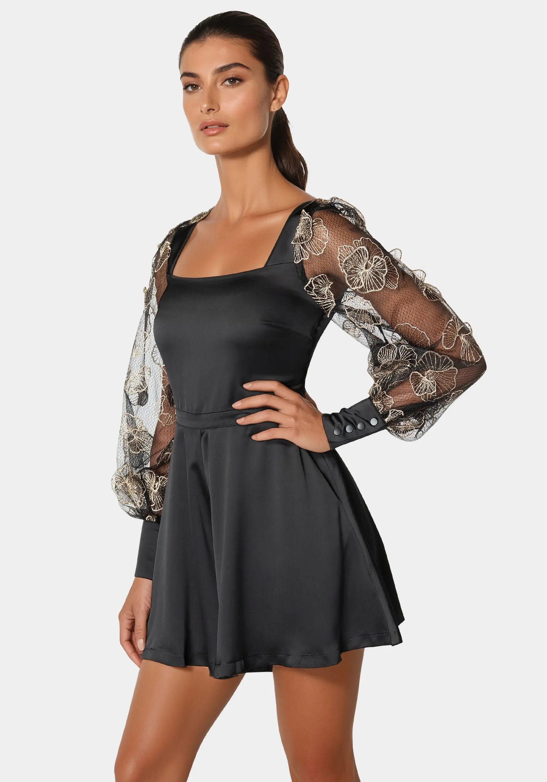 Gold Floral Lurex Combo Satin Romper_108597_BLACK - GOLD_02