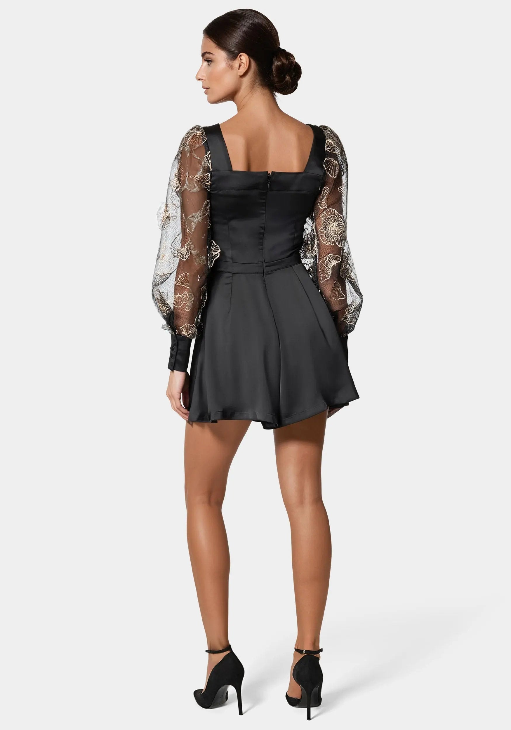 Gold Floral Lurex Combo Satin Romper_108597_BLACK - GOLD_03
