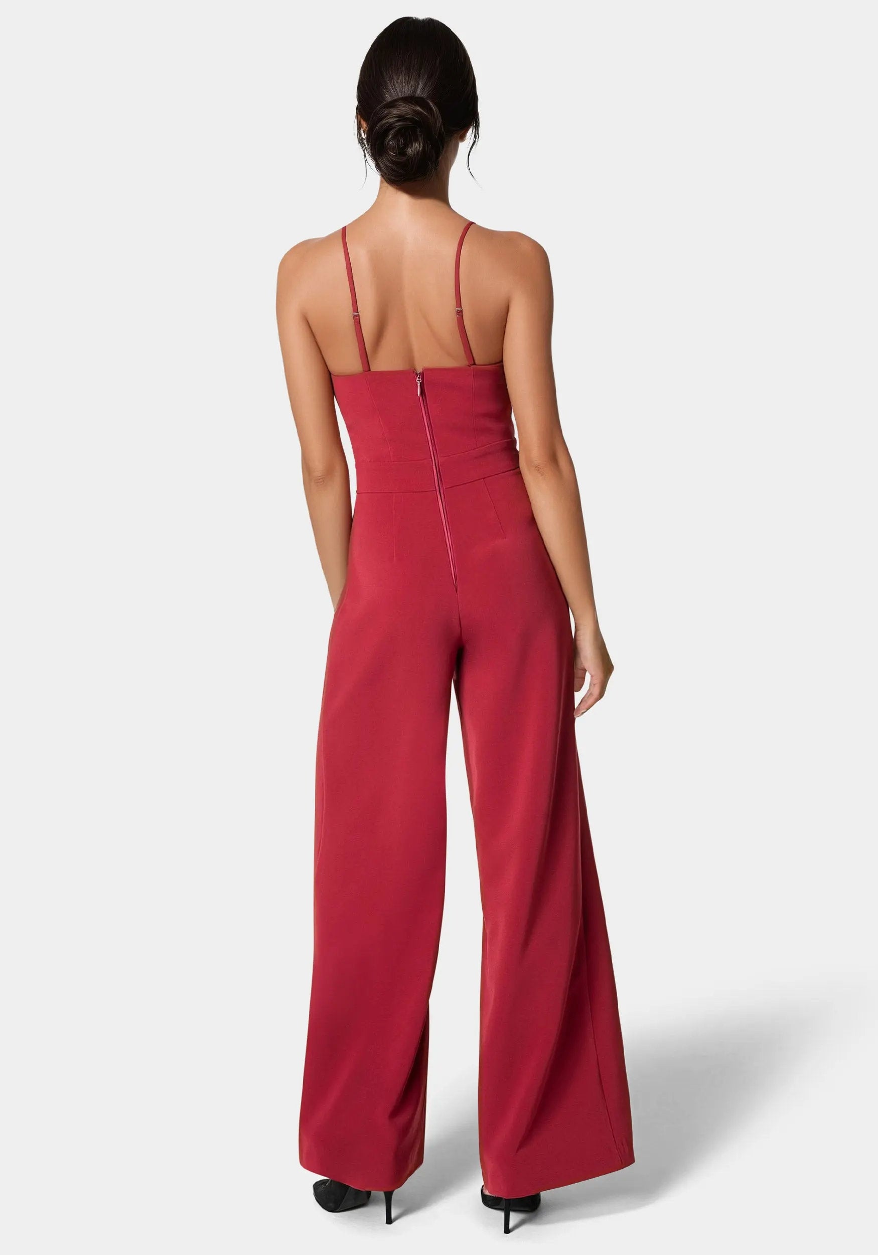 Tuxedo Lace Combo Ultra Wide Leg Jumpsuit_108600_BIKING RED - BLACK_03