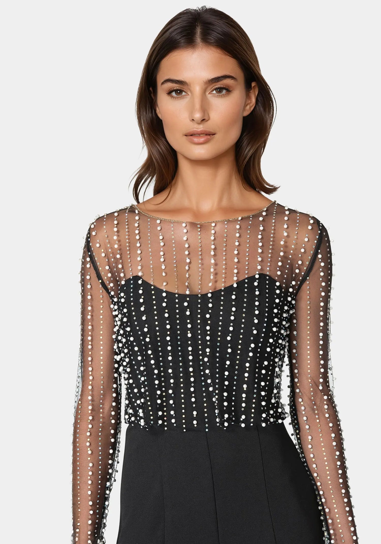 Palazzo Leg Jumpsuit with Studded Pearl Top_108601_BLACK_04