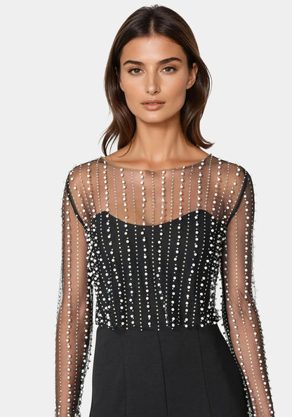 Palazzo Leg Jumpsuit with Studded Pearl Top_108601_BLACK_04