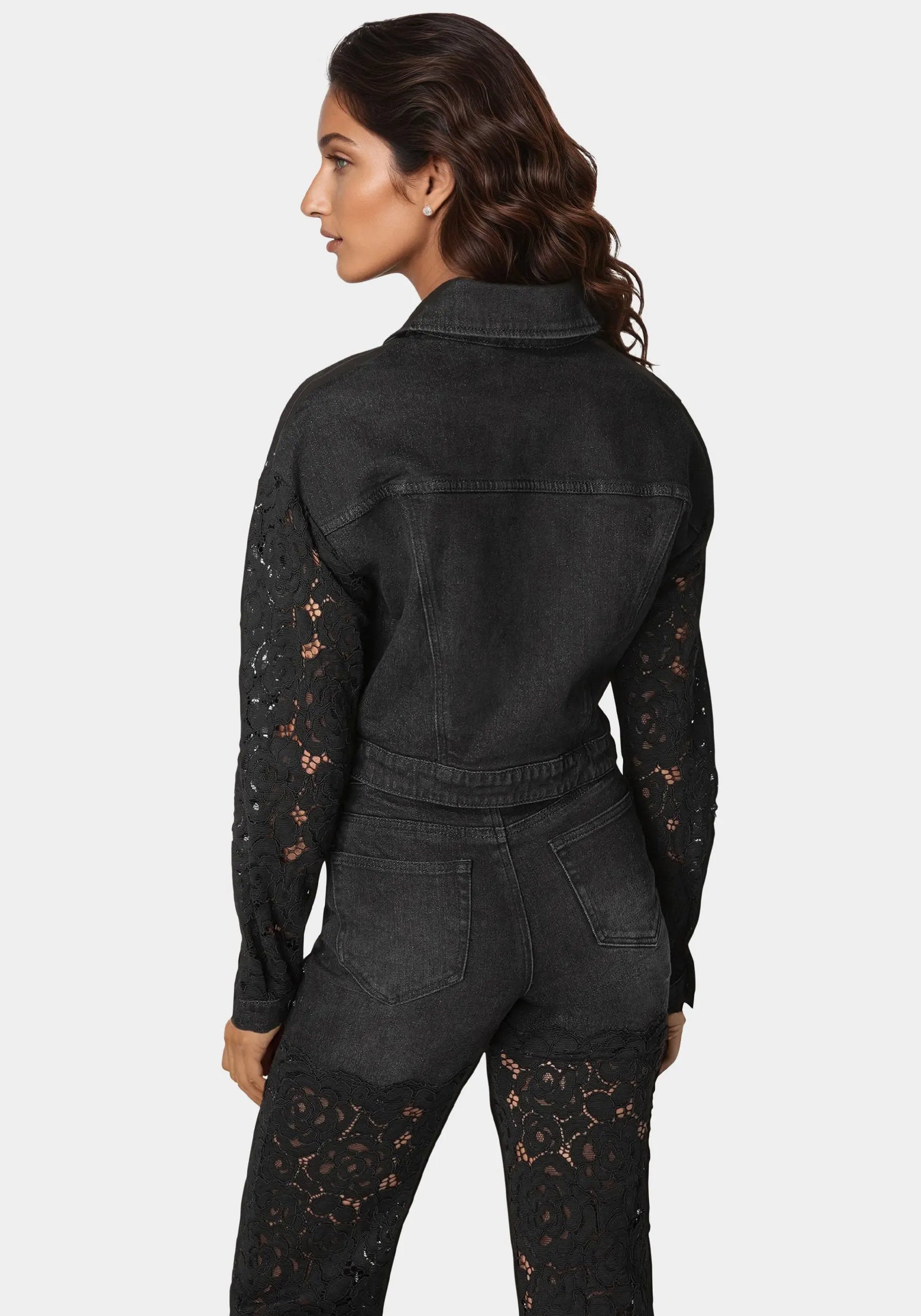 Drop Shoulder Embellished Lace Denim Jacket_108602_WASH OUT BLACK WASH - BLACK_03