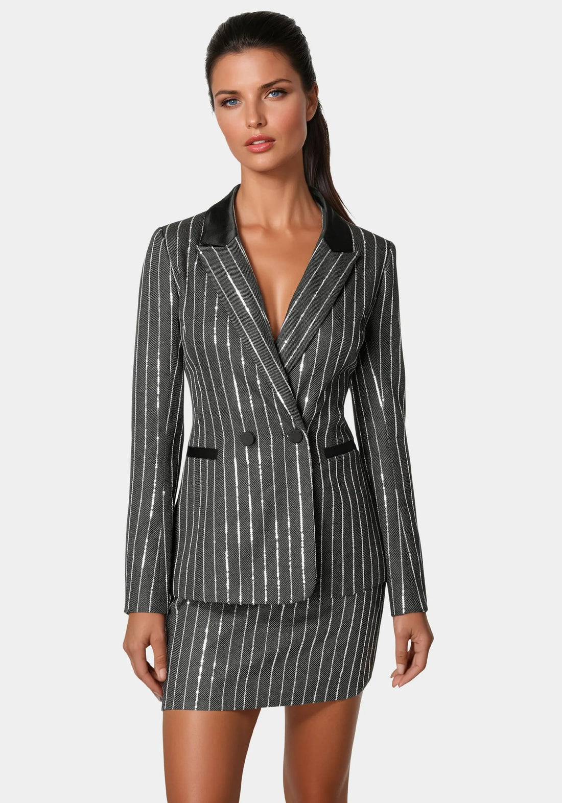 Stripe Sequins Double Breasted Blazer_108655_CHARCOAL GREY_01