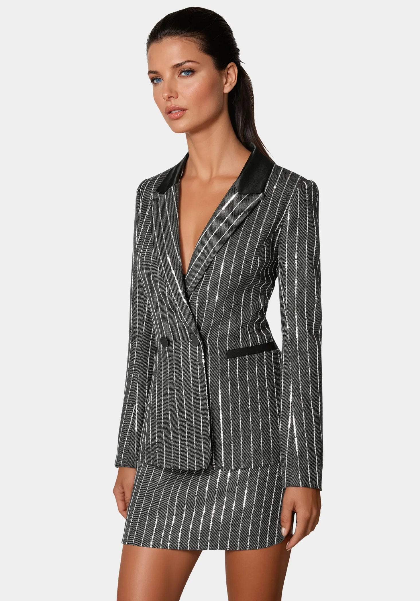 Stripe Sequins Double Breasted Blazer_108655_CHARCOAL GREY_02