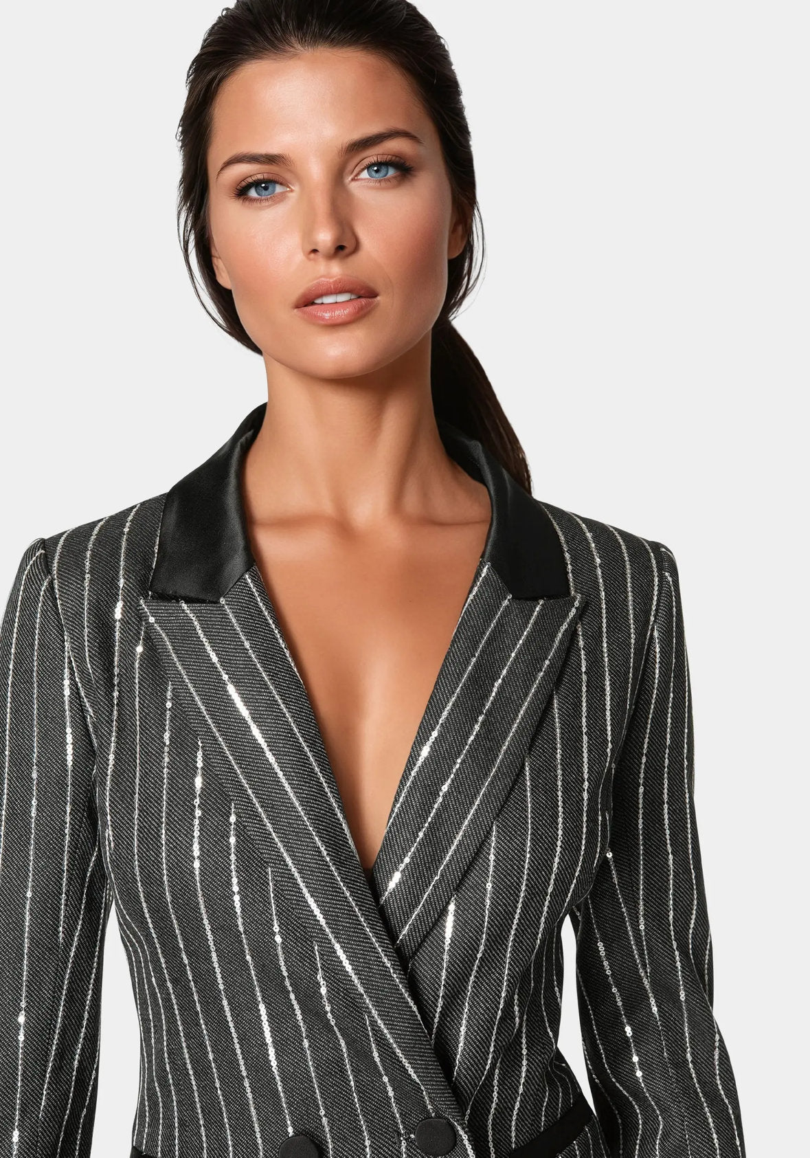 Stripe Sequins Double Breasted Blazer_108655_CHARCOAL GREY_04