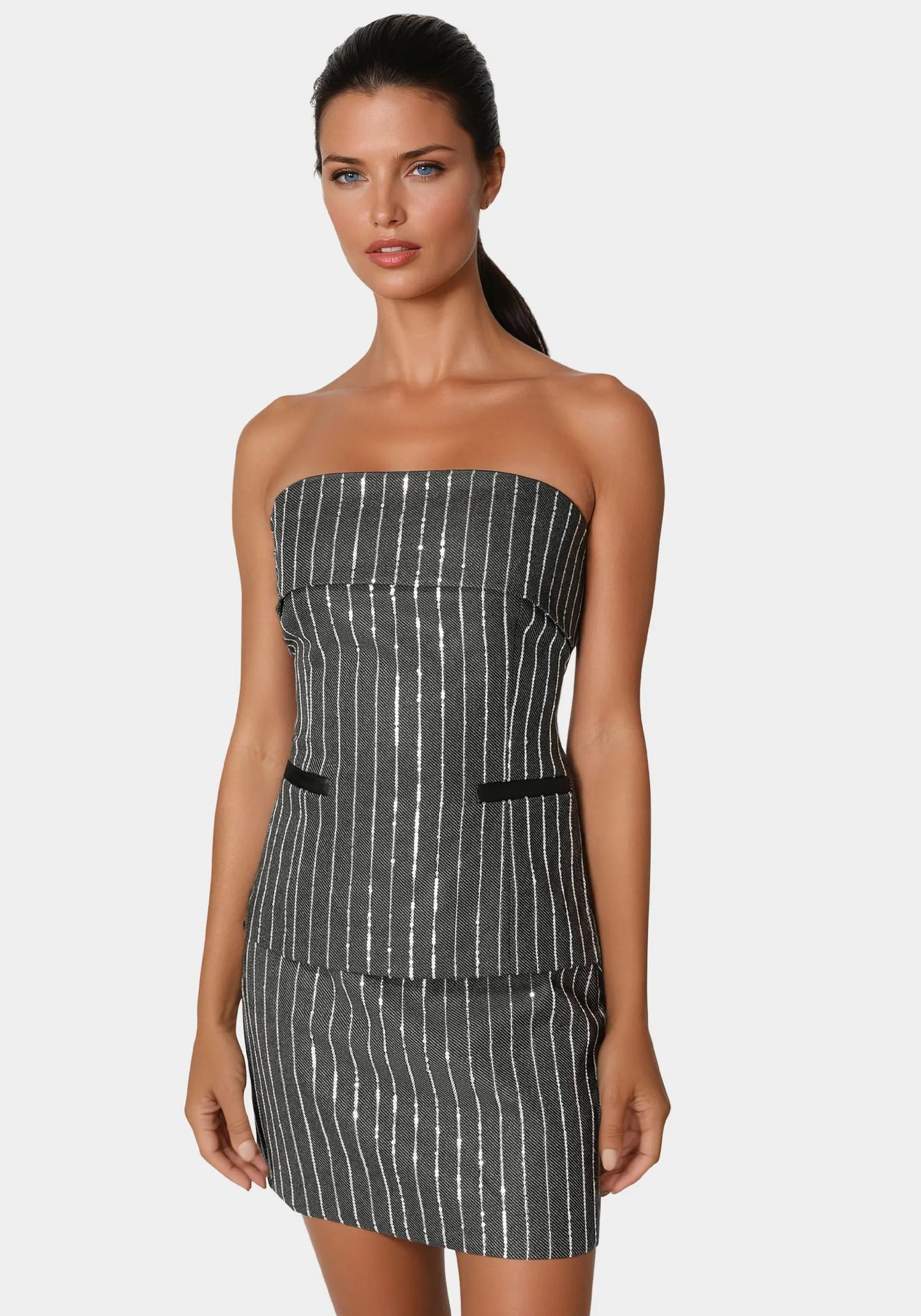 Stripe Sequins Strapless Corset_108656_CHARCOAL GREY_01