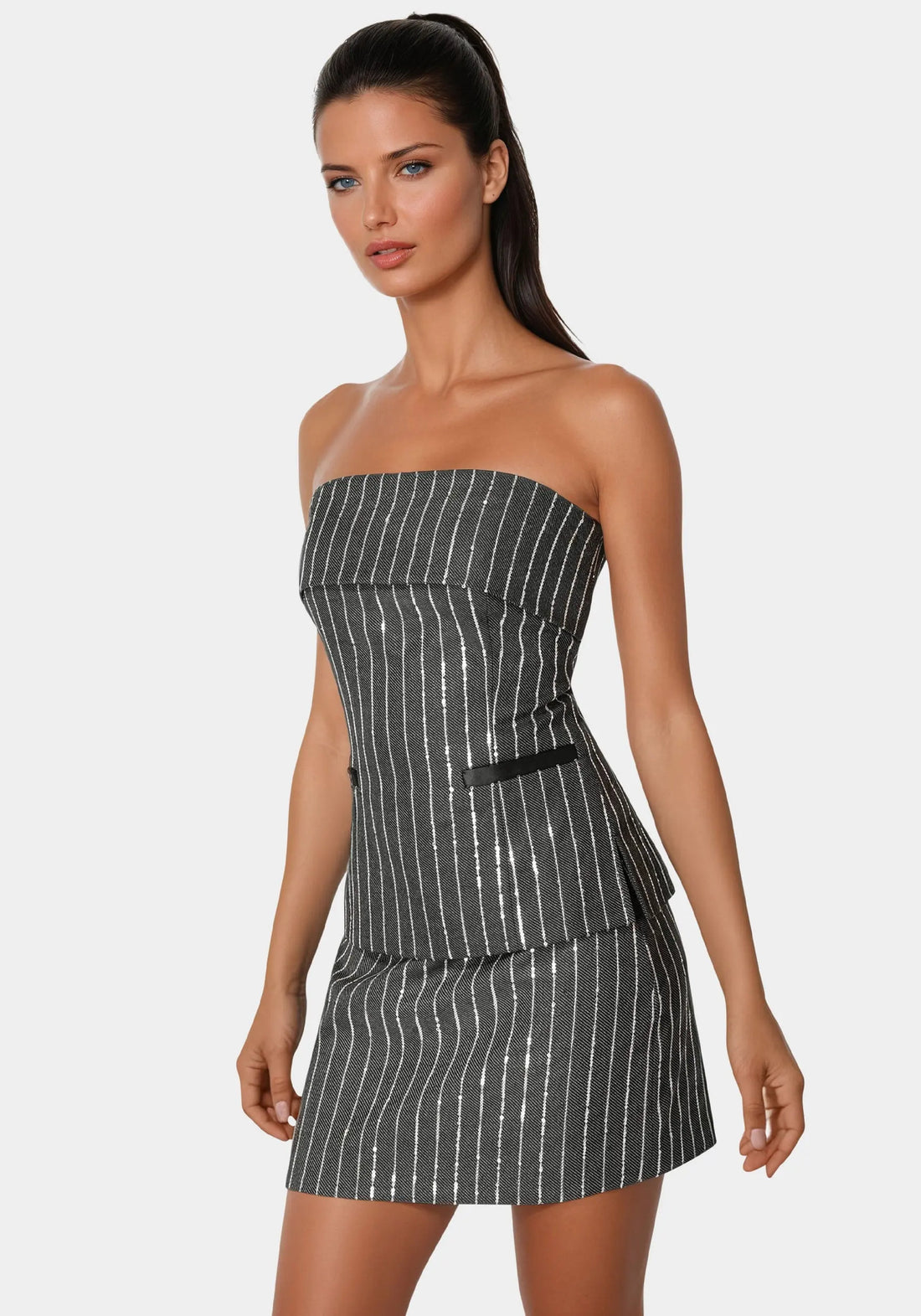 Stripe Sequins Strapless Corset_108656_CHARCOAL GREY_02