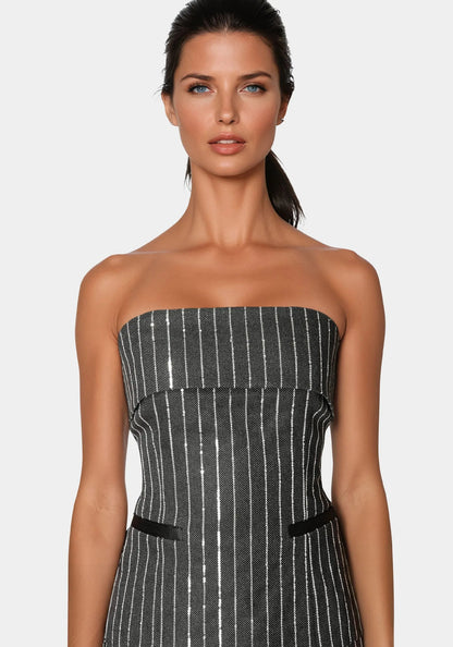 Stripe Sequins Strapless Corset_108656_CHARCOAL GREY_04