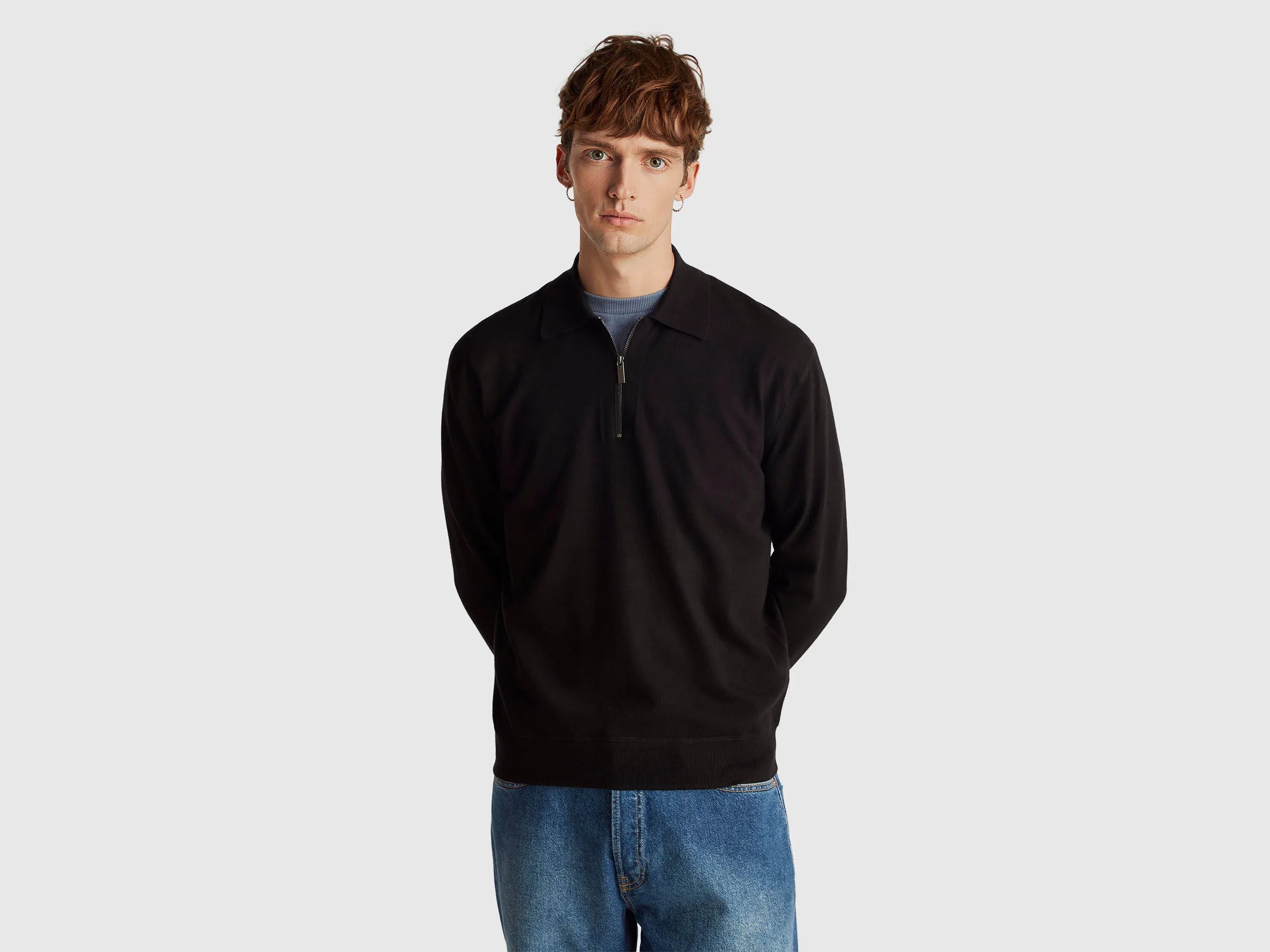 Benetton_Black_Knit Polo in Viscose Blend_110XU301L_100_01