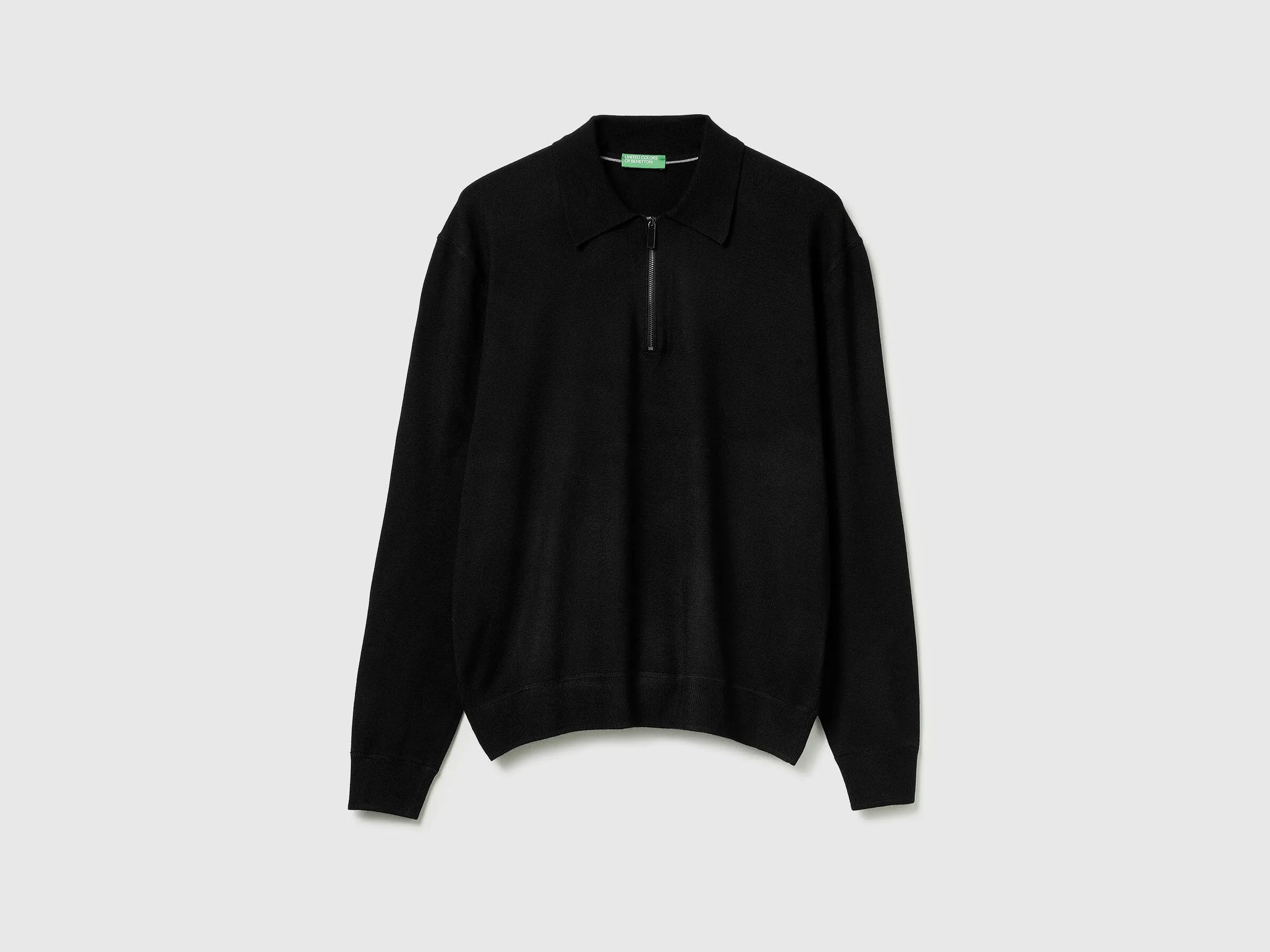 Benetton_Black_Knit Polo in Viscose Blend_110XU301L_100_04