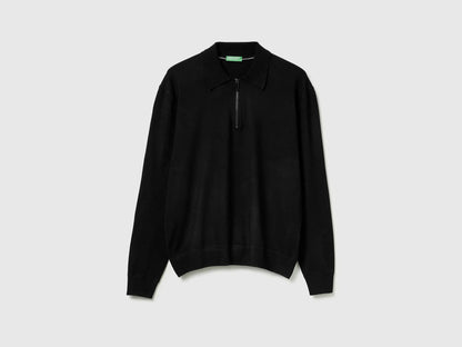 Benetton_Black_Knit Polo in Viscose Blend_110XU301L_100_04