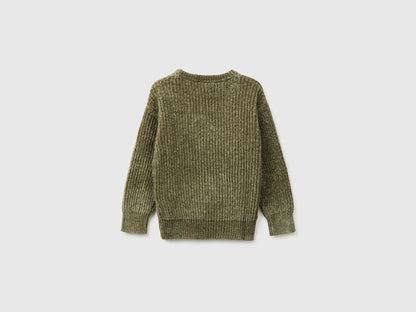 Benetton Military Green Boys Chenille Crew Neck Sweater SKU: 117KG101C_07N Image 02