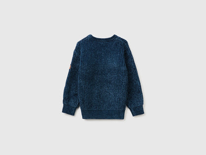 Benetton Dark Blue Boys Chenille Crew Neck Sweater SKU: 117KG101C_37T Image 02