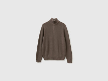 Benetton Dove Gray Men Mock Neck Sweater with Half Zip SKU: 12D5U202D_17K Image 01