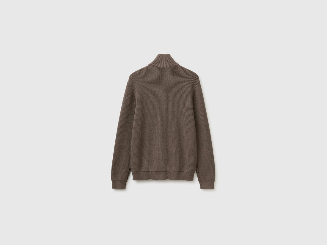 Benetton Dove Gray Men Mock Neck Sweater with Half Zip SKU: 12D5U202D_17K Image 02