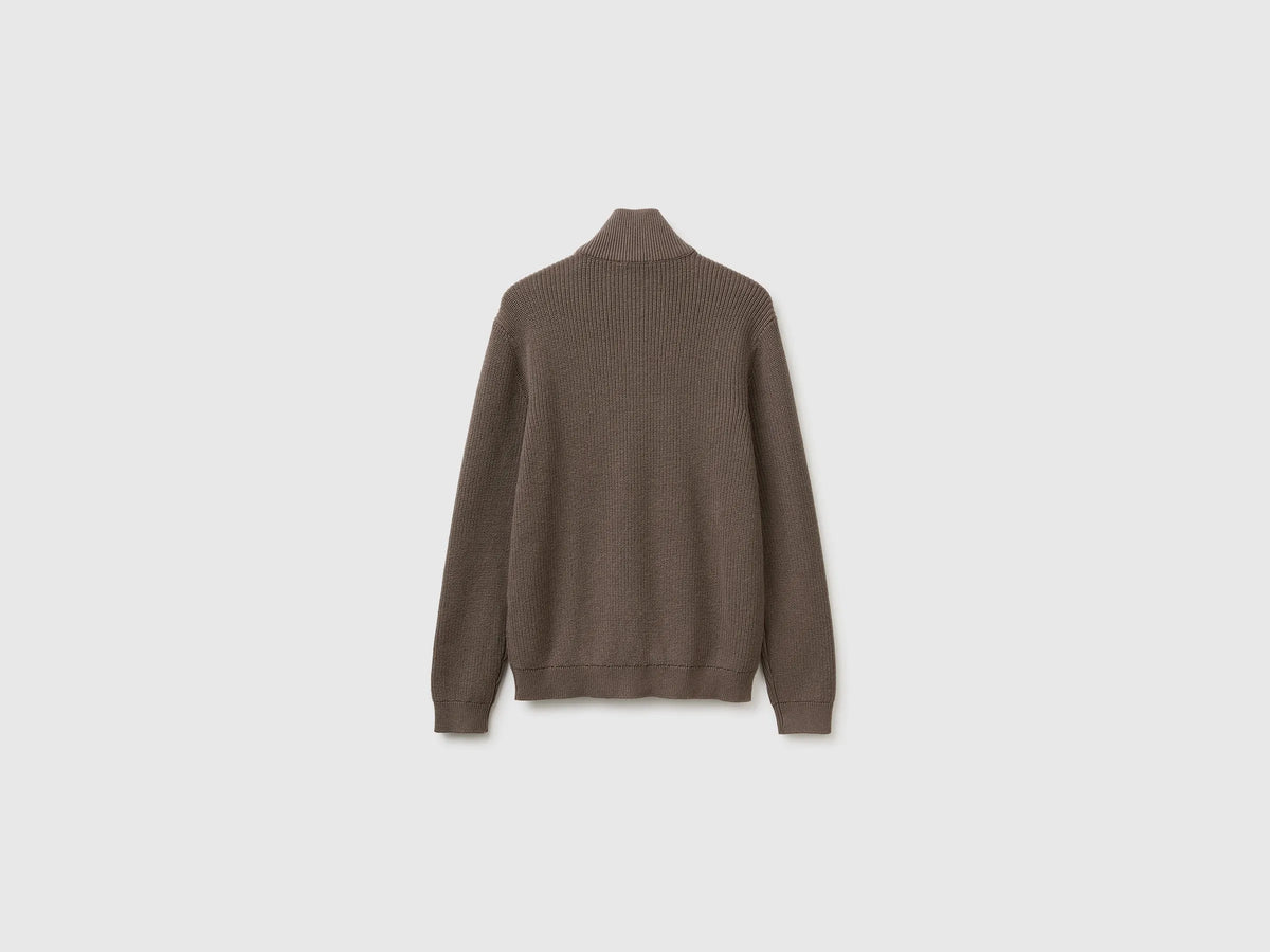Benetton Dove Gray Men Mock Neck Sweater with Half Zip SKU: 12D5U202D_17K Image 02