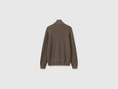 Benetton Dove Gray Men Mock Neck Sweater with Half Zip SKU: 12D5U202D_17K Image 02