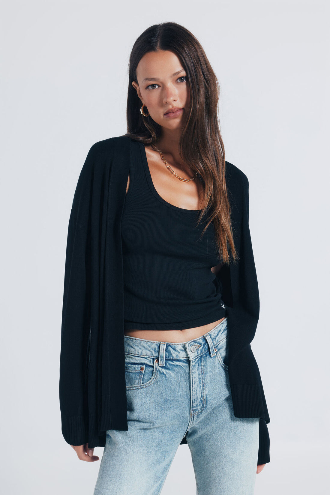 Springfield_Black_Lightweight Open Cardigan_1342582_01_01