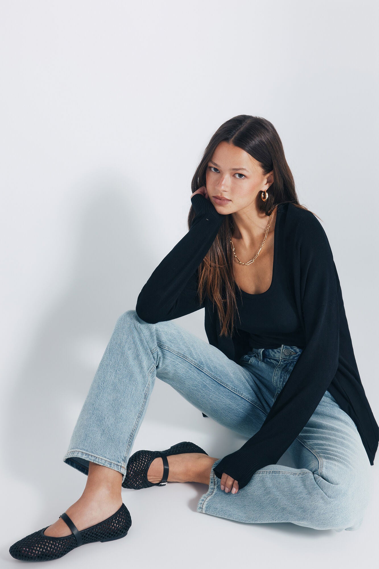 Springfield_Black_Lightweight Open Cardigan_1342582_01_06