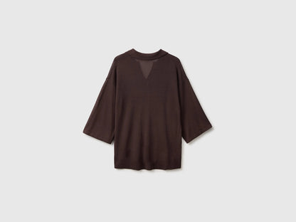 Benetton Brown Women Bamboo Viscose Blend Knit Polo Shirt SKU: 13I8D301P_33T Image 02