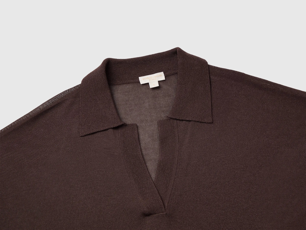 Benetton Brown Women Bamboo Viscose Blend Knit Polo Shirt SKU: 13I8D301P_33T Image 03