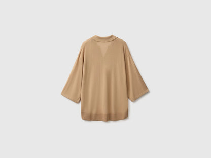 Benetton Beige Women Bamboo Viscose Blend Knit Polo Shirt SKU: 13I8D301P_33Y Image 02