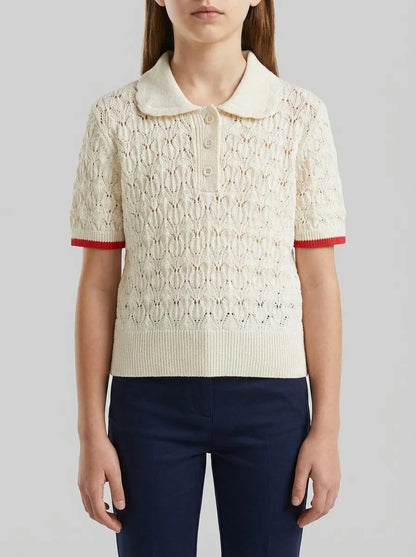 Benetton Creamy White Girls Knitted Polo Shirt SKU: 13KNQ300A_074 Image 00