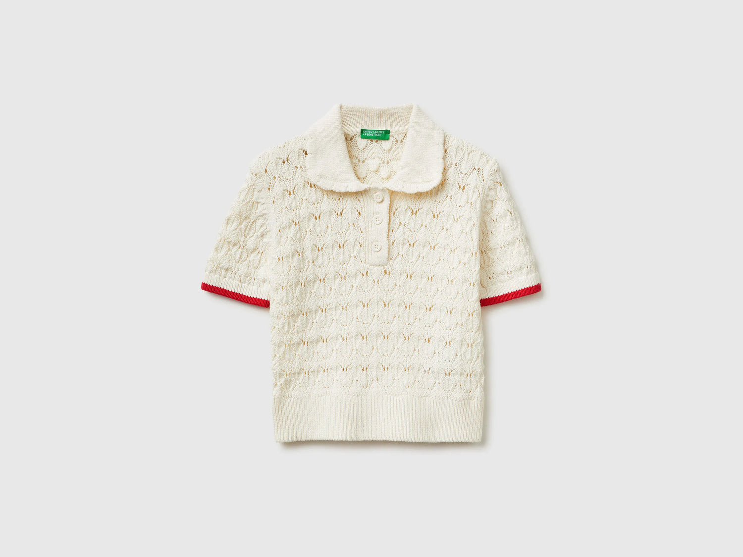 Benetton Creamy White Girls Knitted Polo Shirt SKU: 13KNQ300A_074 Image 01