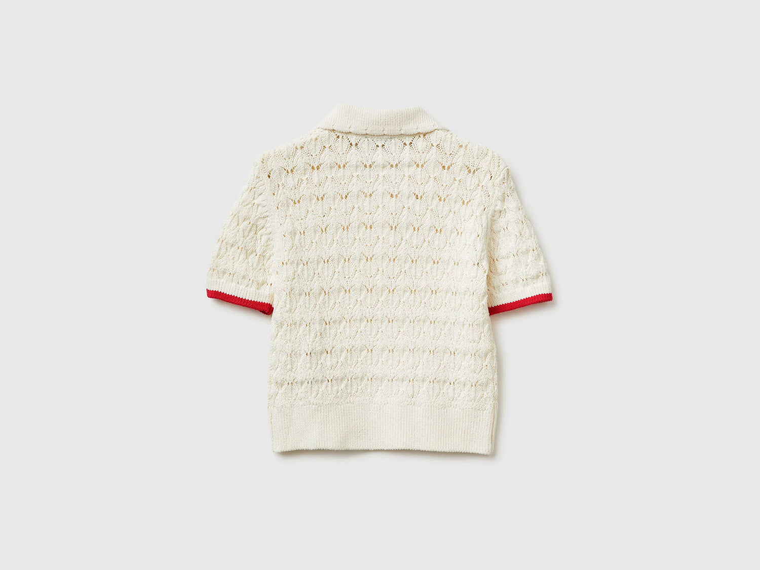 Benetton Creamy White Girls Knitted Polo Shirt SKU: 13KNQ300A_074 Image 02