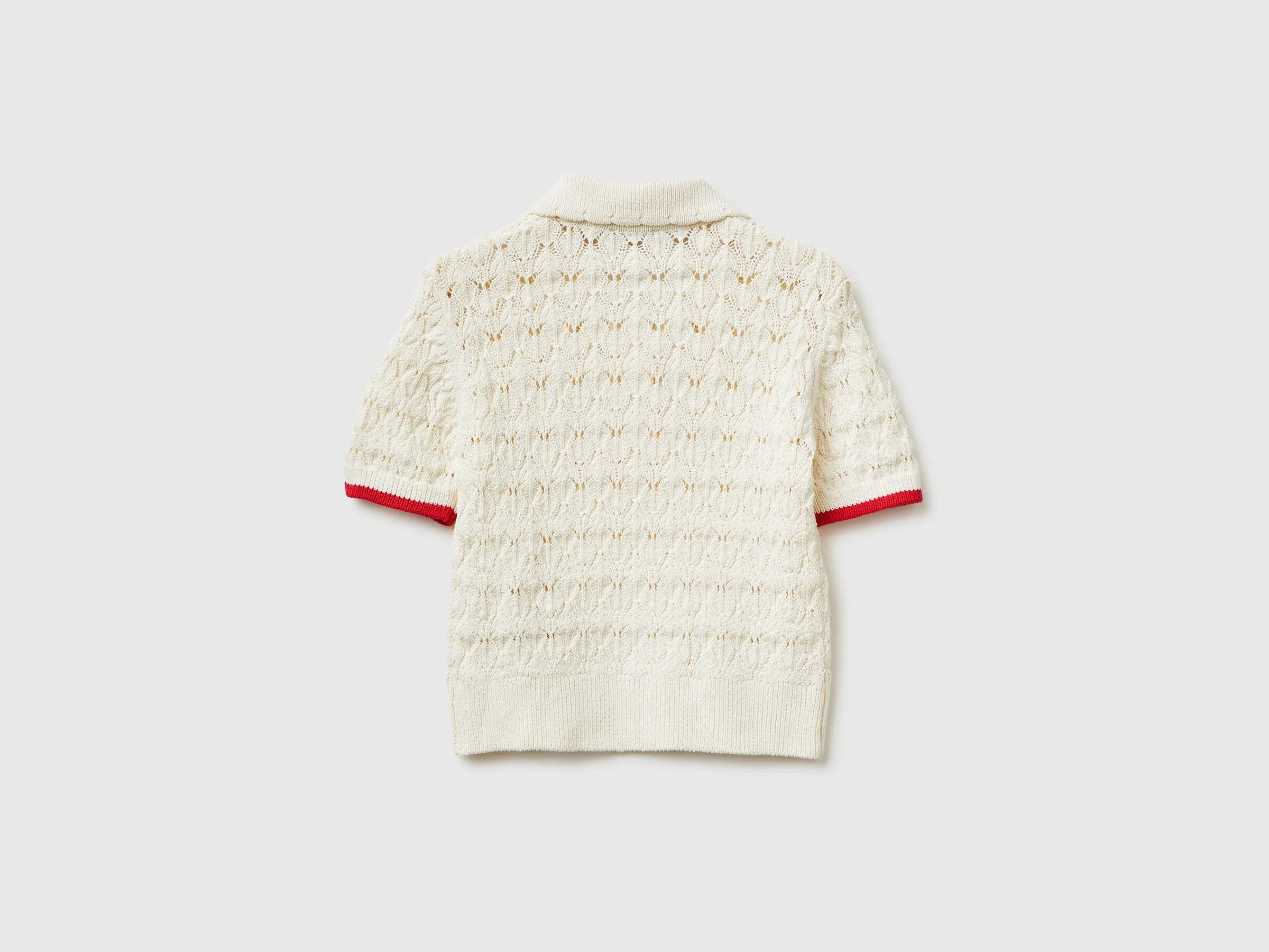 Benetton Creamy White Girls Knitted Polo Shirt SKU: 13KNQ300A_074 Image 02