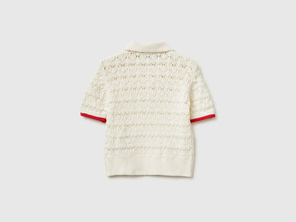 Benetton Creamy White Girls Knitted Polo Shirt SKU: 13KNQ300A_074 Image 02