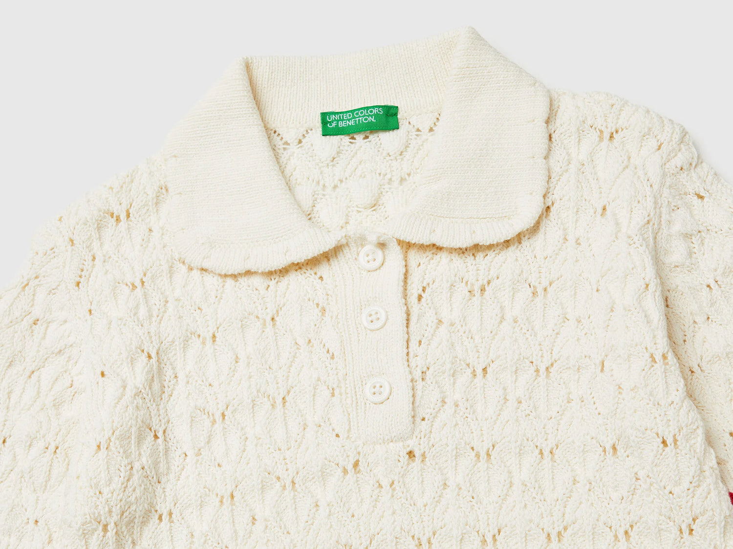 Benetton Creamy White Girls Knitted Polo Shirt SKU: 13KNQ300A_074 Image 03