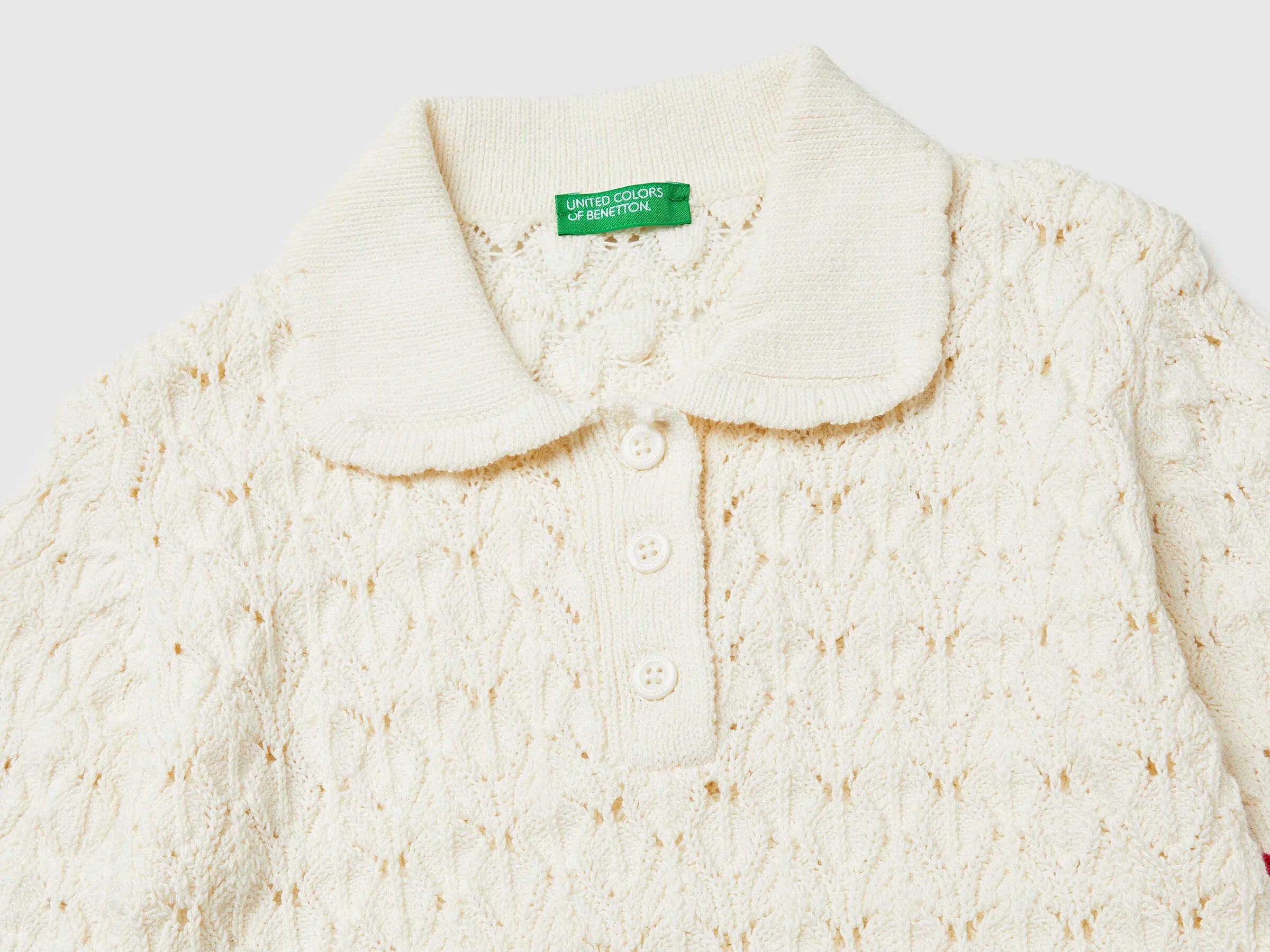 Benetton Creamy White Girls Knitted Polo Shirt SKU: 13KNQ300A_074 Image 03