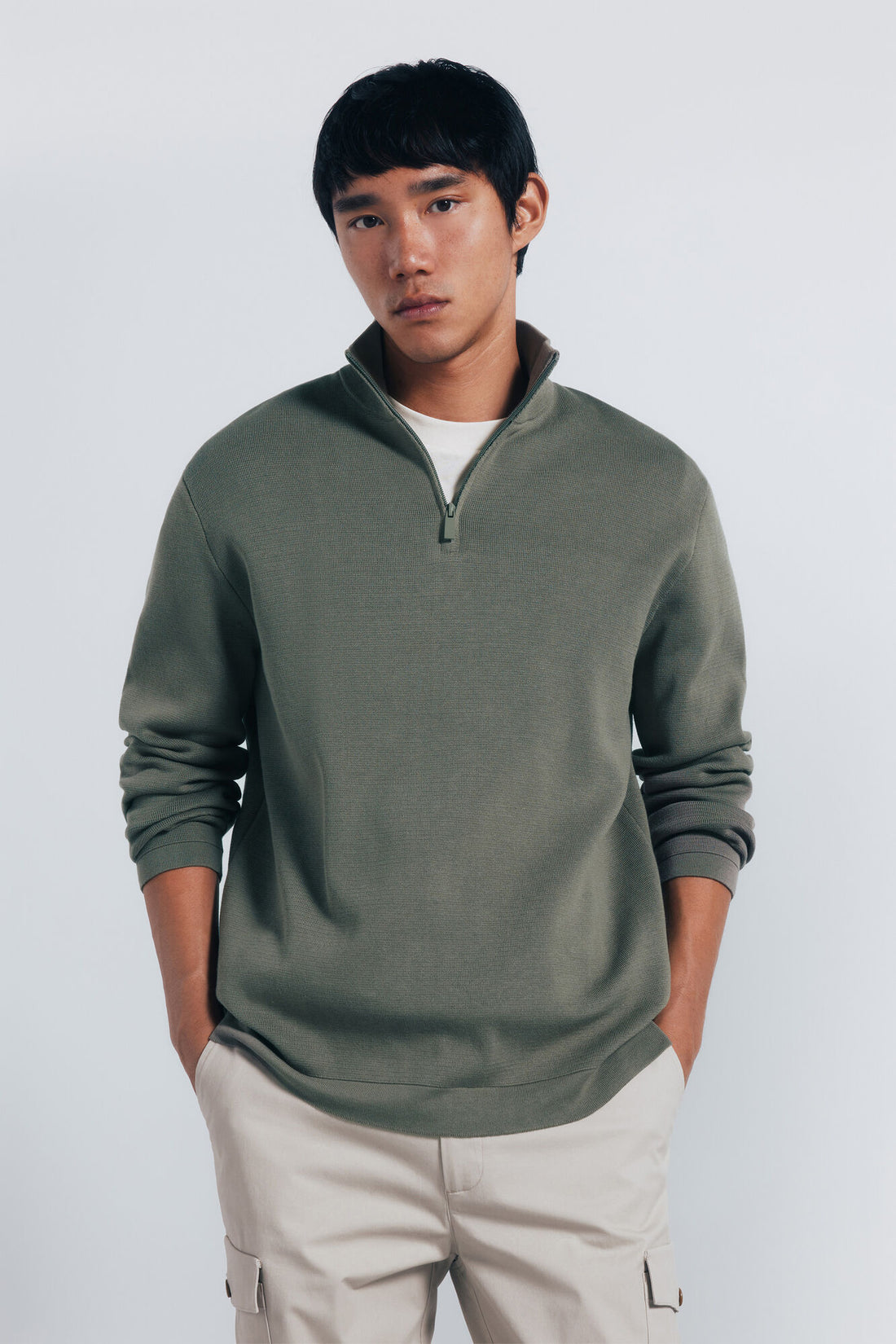 Springfield_Light_Khaki_Milano Zip Fastening Jumper_1402498_93_01