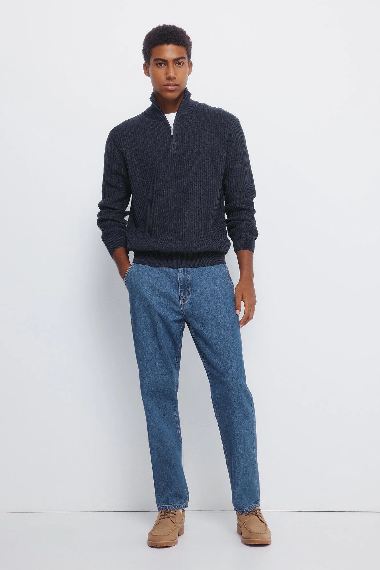 Springfield_blue_Ribbed Zip Fastening Jumper_1402501_11_03