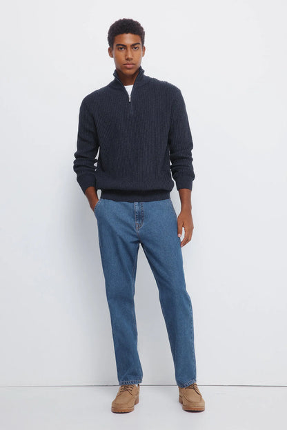 Springfield_blue_Ribbed Zip Fastening Jumper_1402501_11_03