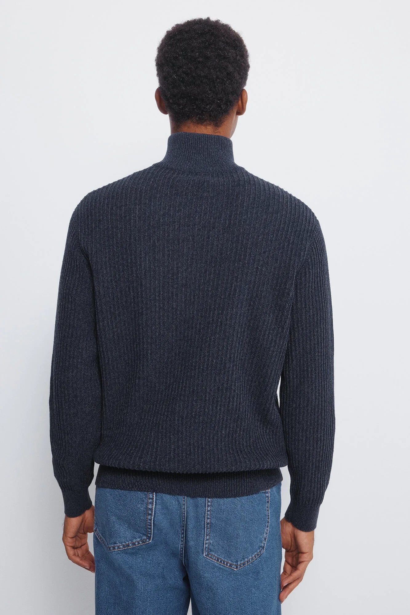 Springfield_blue_Ribbed Zip Fastening Jumper_1402501_11_04