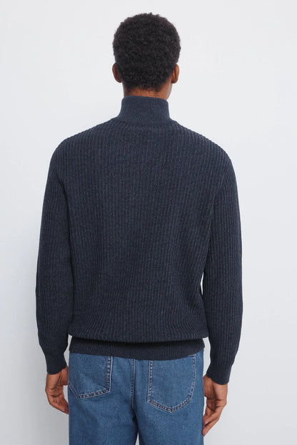 Springfield_blue_Ribbed Zip Fastening Jumper_1402501_11_04