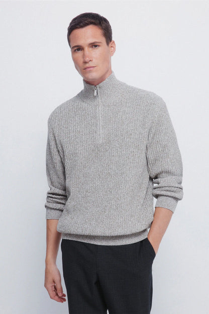 Springfield_Light Grey/Silver_Ribbed Zip Fastening Jumper_1402502_48_01