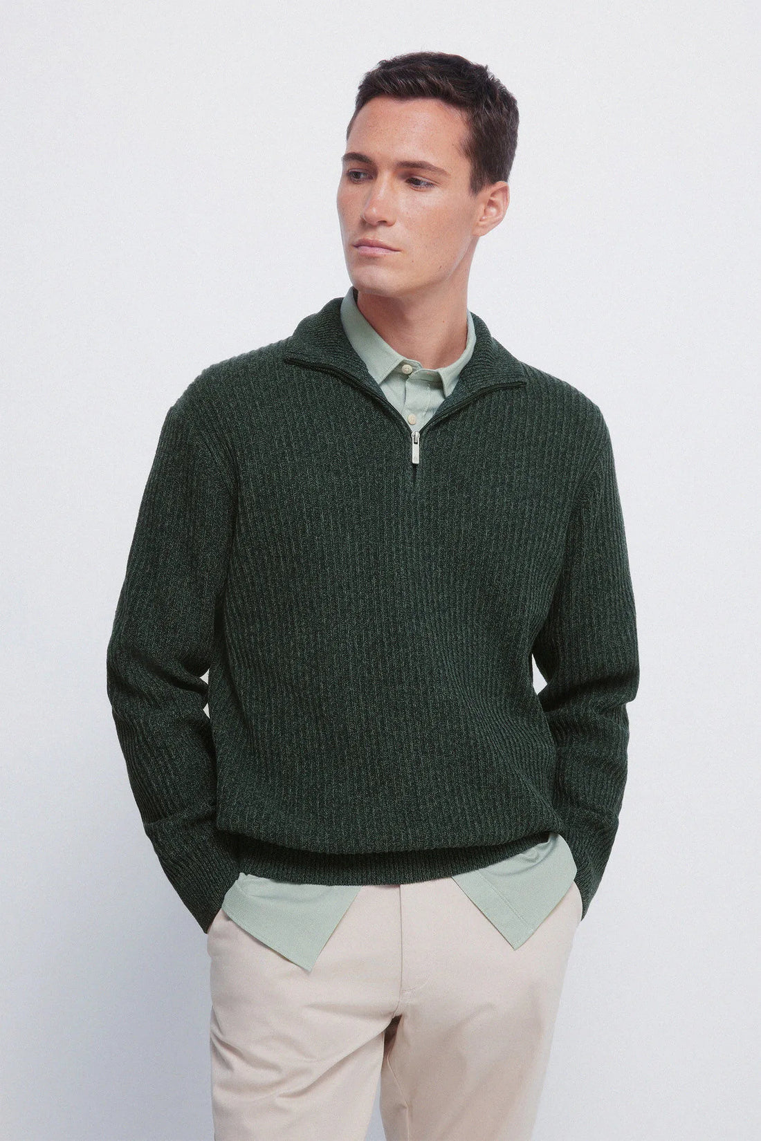 Springfield_Beige/Camel_Ribbed Zip Fastening Jumper_1402503_54_01