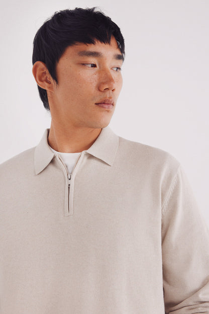 Springfield_Beige_Polo Shirt Neck Zip Fastening Jersey_1402514_38_02