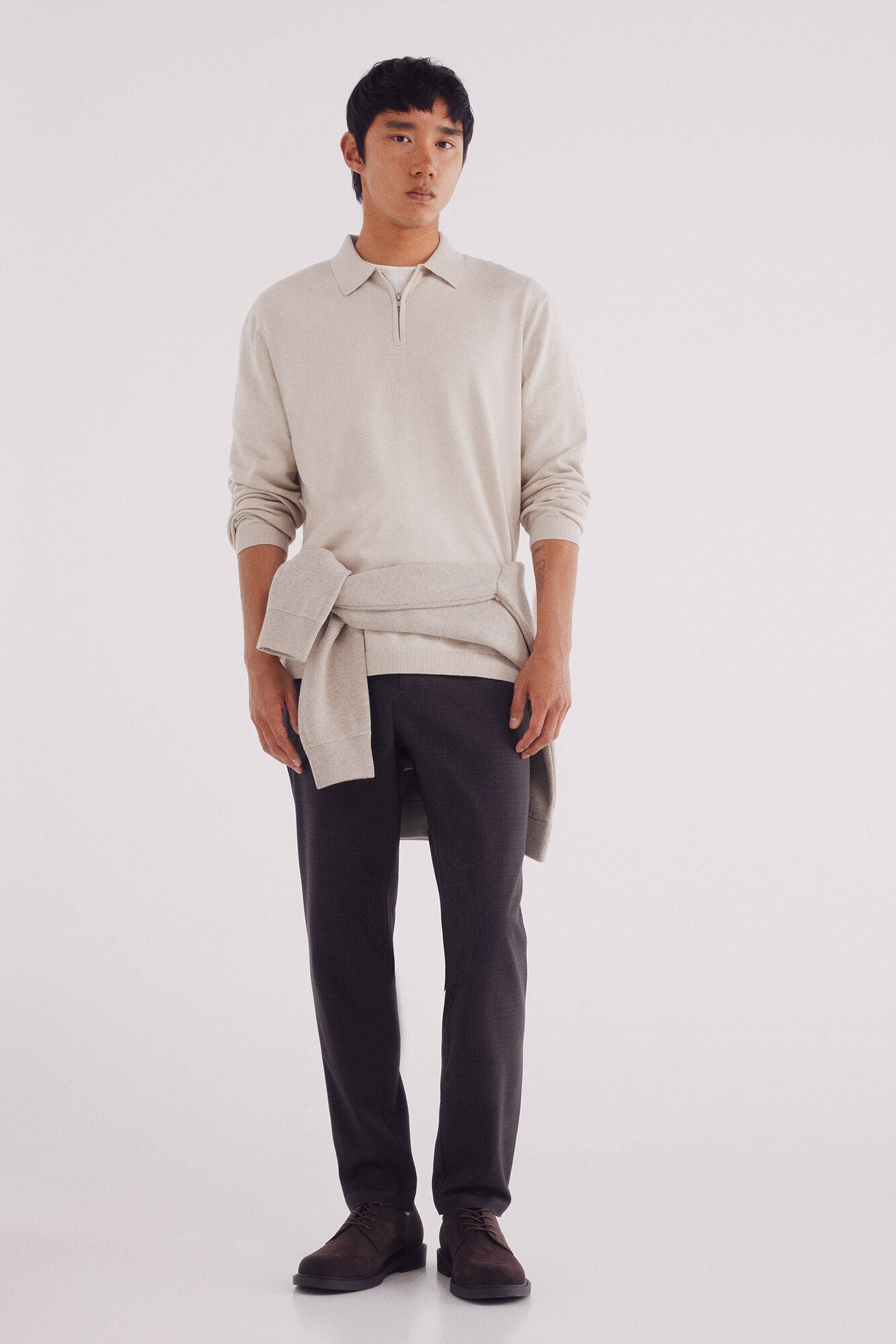 Springfield_Beige_Polo Shirt Neck Zip Fastening Jersey_1402514_38_05