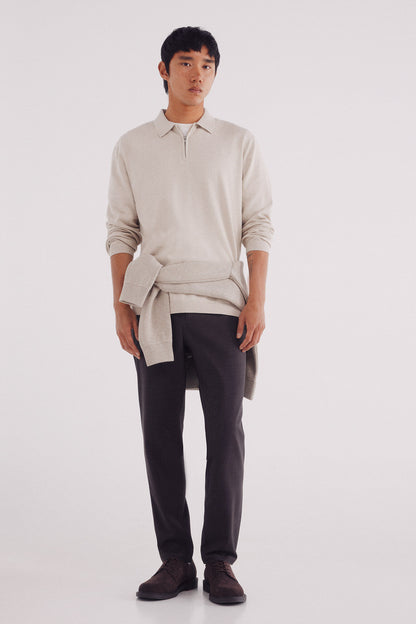 Springfield_Beige_Polo Shirt Neck Zip Fastening Jersey_1402514_38_05