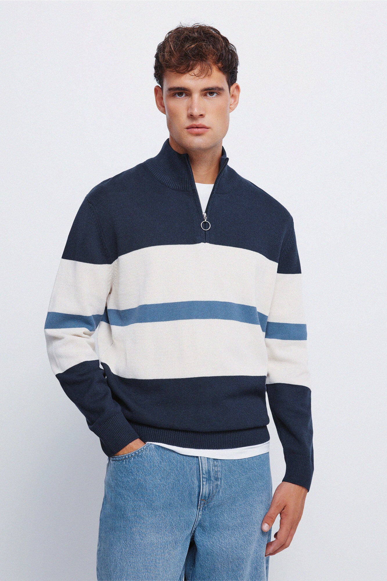 Springfield_Navy_Color Block Zip Fastening Jersey_1402517_10_01