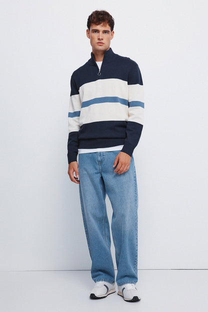 Springfield_Navy_Color Block Zip Fastening Jersey_1402517_10_03