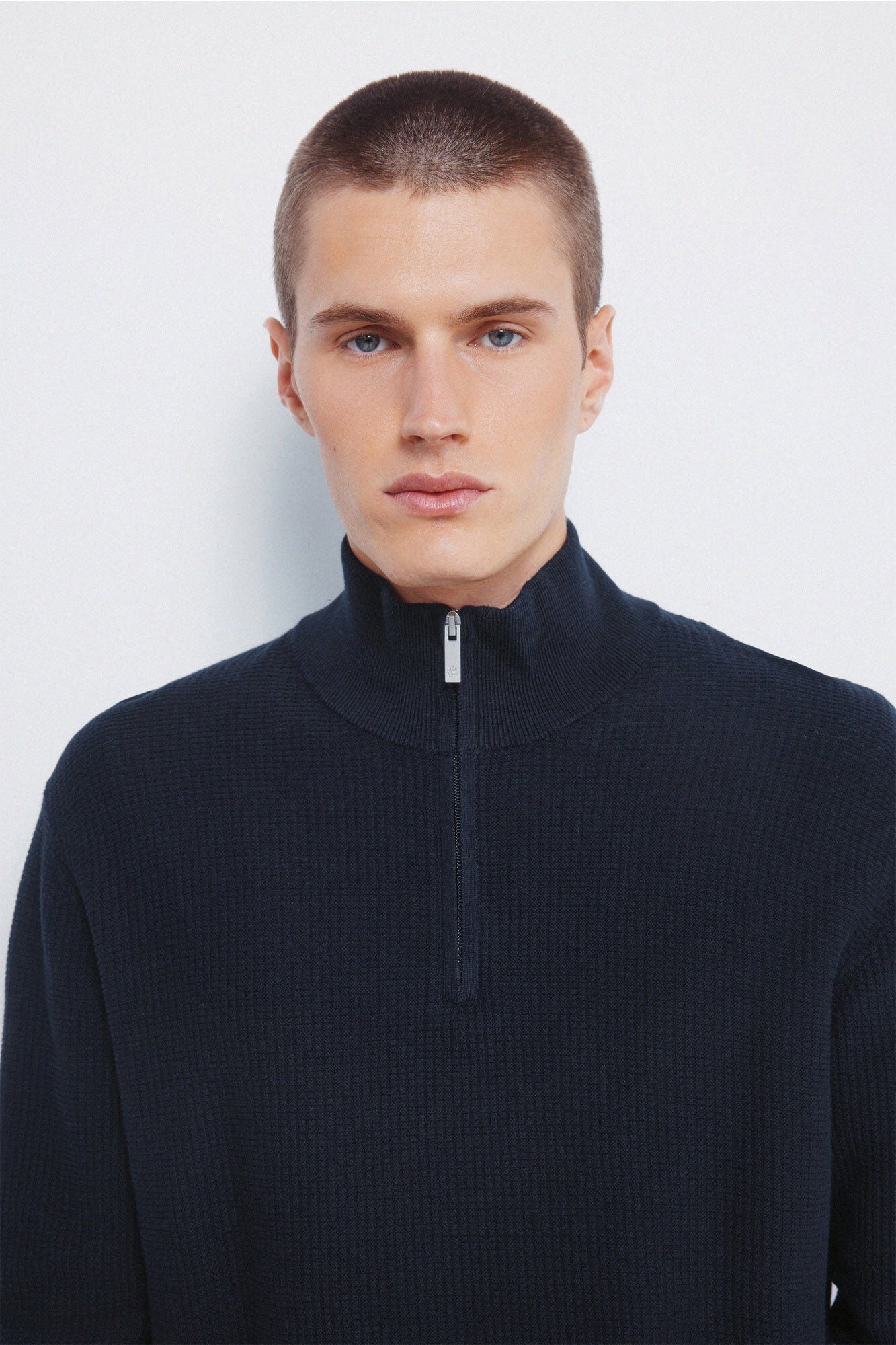 Springfield_Navy_Plain Zip Fastening Jumper_1402519_10_02