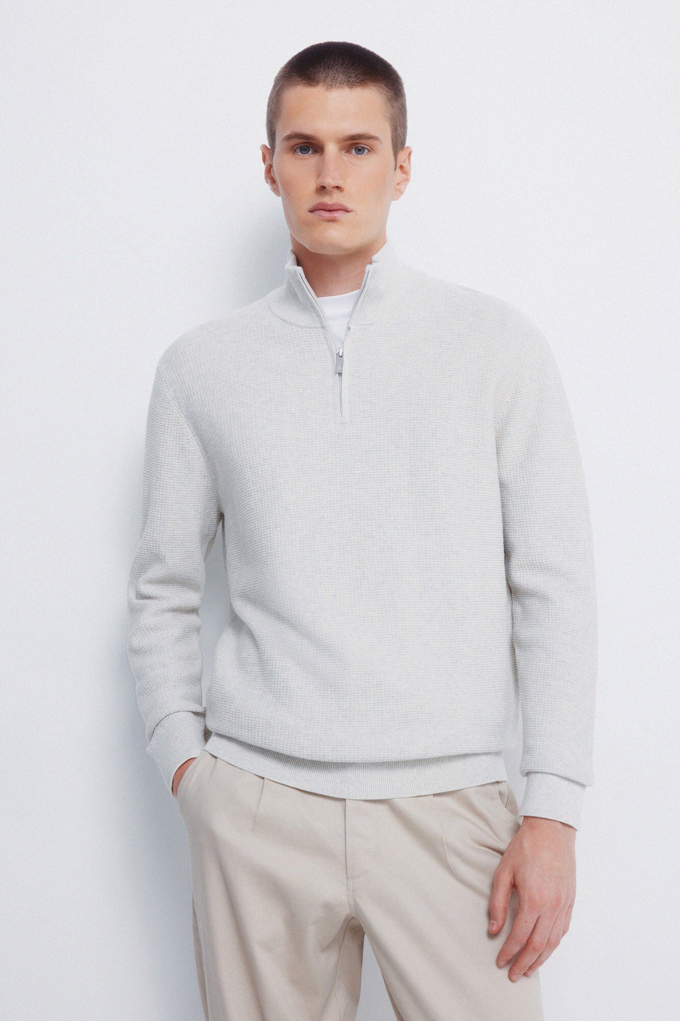 Springfield_Light Grey/Silver_Plain Zip Fastening Jumper_1402519_48_01